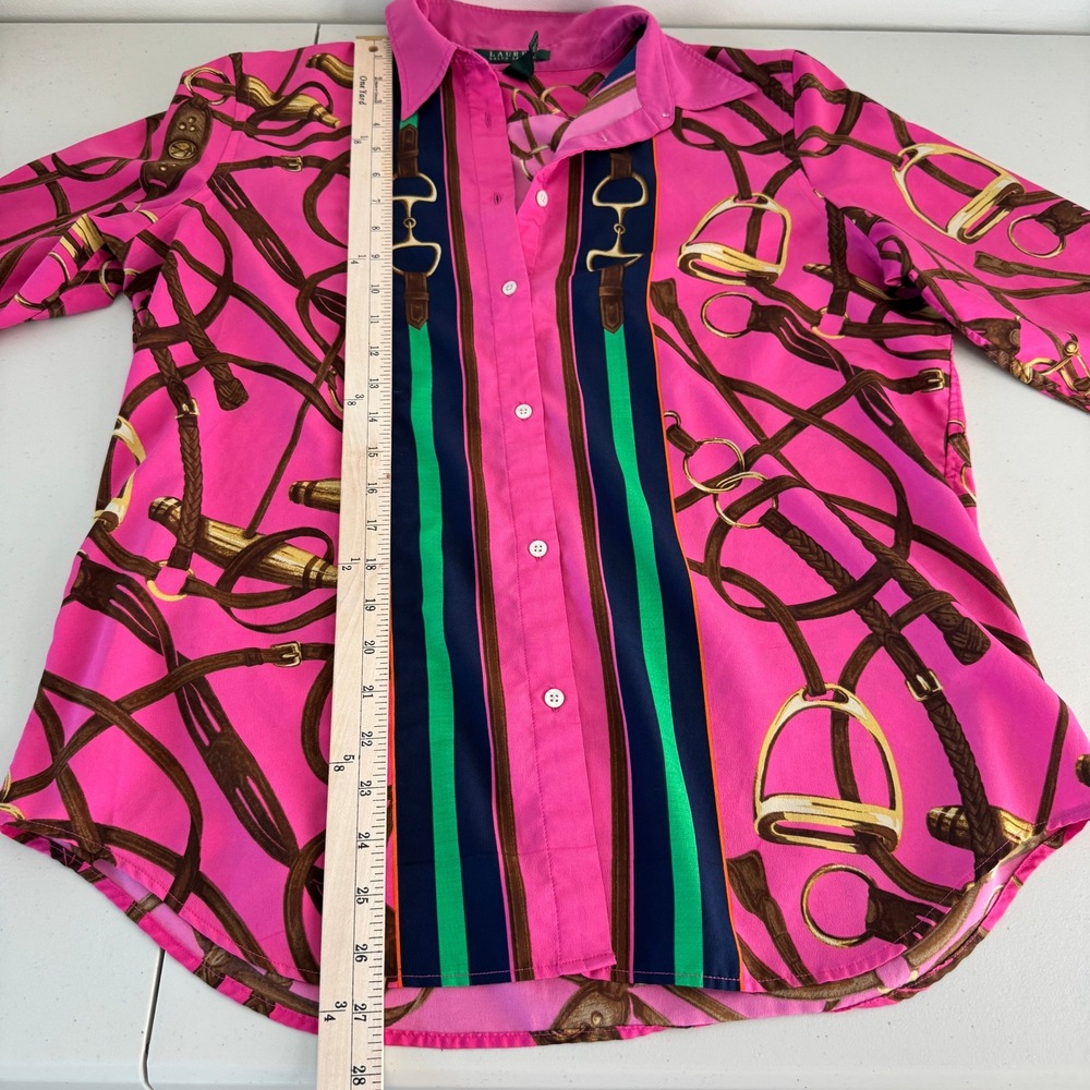 Lauren Ralph Lauren Equestrian Blouse Sz L Pink Horsebit Bridle Old Money Preppy - Picture 9 of 11